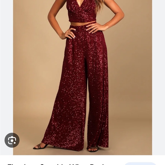 Lulu's Burgundy Sequin Wide Leg Pants - Picture 9 of 9